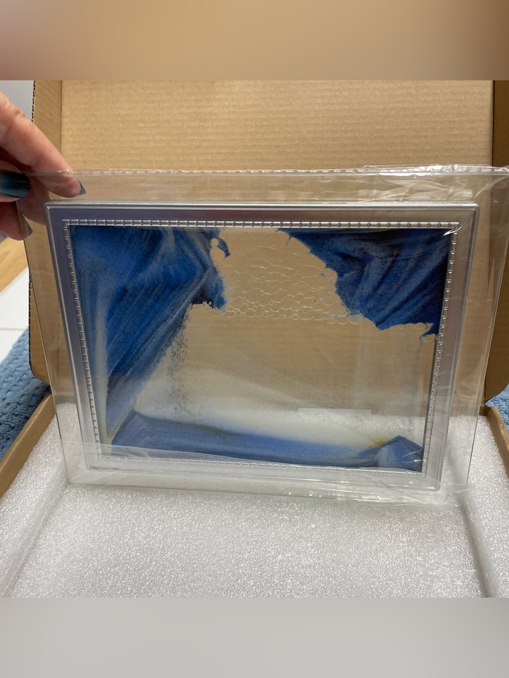 Silver Beaded Frame with Blue Sand Art - Unbranded